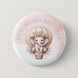 Chapa Redonda De 5 Cm Future Big Brother Baby Shower Peach Elephant