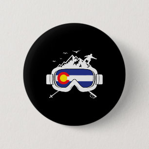Chapa Redonda De 5 Cm Gafas de esquí bandera de Colorado esquiador esquí