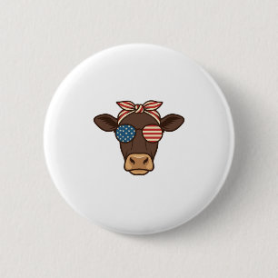 Chapa Redonda De 5 Cm Gafas de sol con cabeza de vaca patriótica diseño
