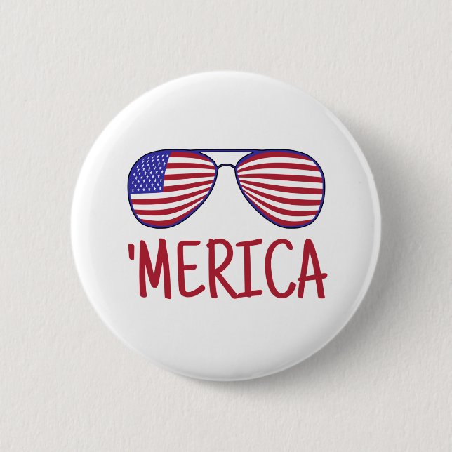 Chapa Redonda De 5 Cm Gafas del 4 de Julio 'Merica (Anverso)
