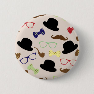 Chapa Redonda De 5 Cm Gafas, Gorras y bigote