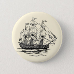 Chapa Redonda De 5 Cm Galeón de Piratas Vintage, boceto de un barco con