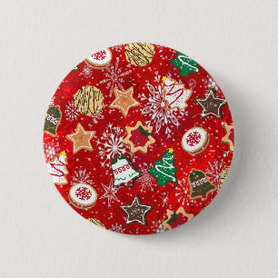 Chapa Redonda De 5 Cm Galletas de Navidad y Copos de Nieve en Rojo