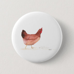 Chapa Redonda De 5 Cm Gallina de gallina acuarela animales de granja de