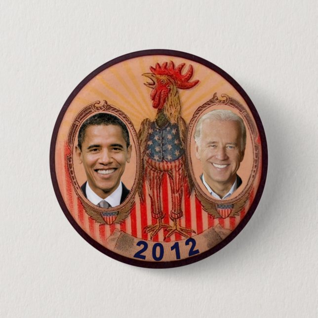 Chapa Redonda De 5 Cm Gallo 2012 de Obama Biden (Anverso)