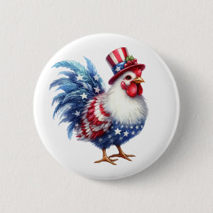 Chapa Redonda De 5 Cm Gallo Patriótico Adorable con Bandera Americana