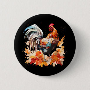 Chapa Redonda De 5 Cm Gallo Rooster Pollo Hojas de Otoño Día de Acción d