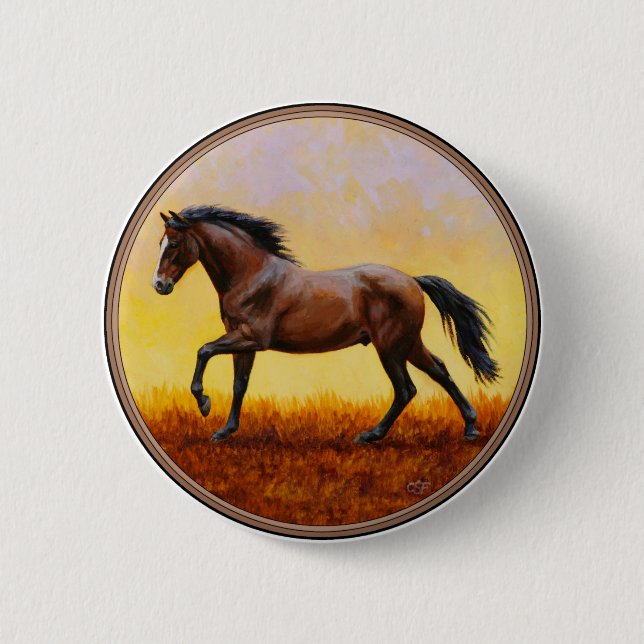 Chapa Redonda De 5 Cm Gallopaje de Caballo de Stallion de la Bahía Oscur (Anverso)