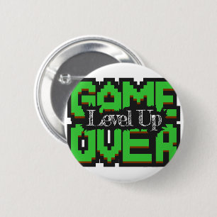 Chapa Redonda De 5 Cm Game Over, Level Up: Mundo de Juego Retro Pixelado