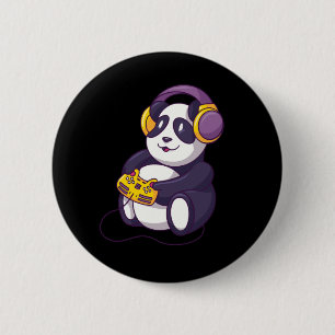 Chapa Redonda De 5 Cm Gamer Panda Playing Videogames