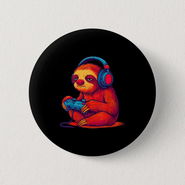 Chapa Redonda De 5 Cm Gamer Sloth  (Anverso)