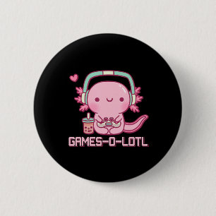 Chapa Redonda De 5 Cm Gamesolotl Axolotl Videojuegos Kawaii Anime Gamer