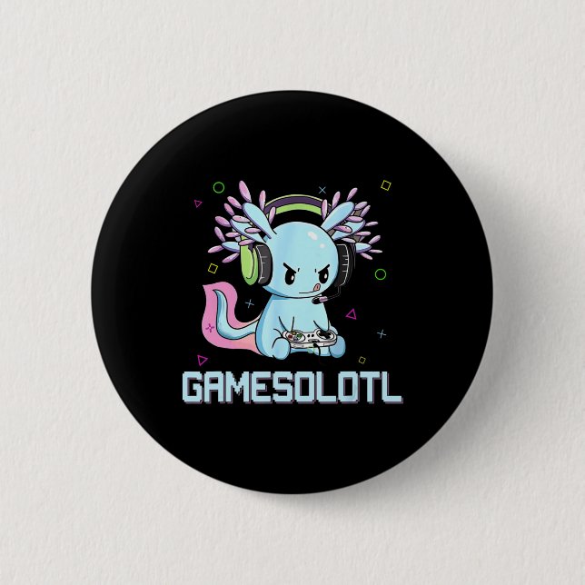 Chapa Redonda De 5 Cm Gamesolotl Cute Axolotl Video Gamer Kawaii Anime B (Anverso)