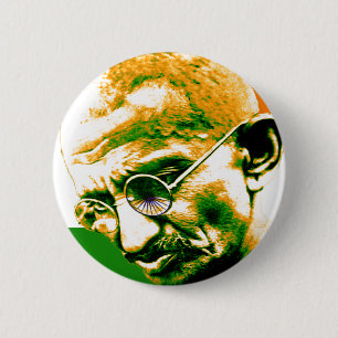 Chapa Redonda De 5 Cm Gandhi en verde anaranjado y blanco con la bandera