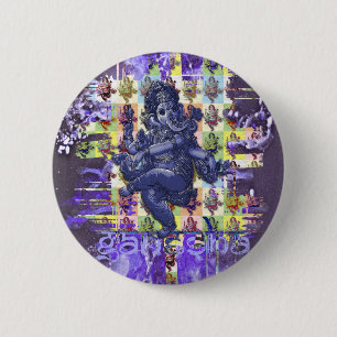 Chapa Redonda De 5 Cm GANESHA   mancha de pintura violeta