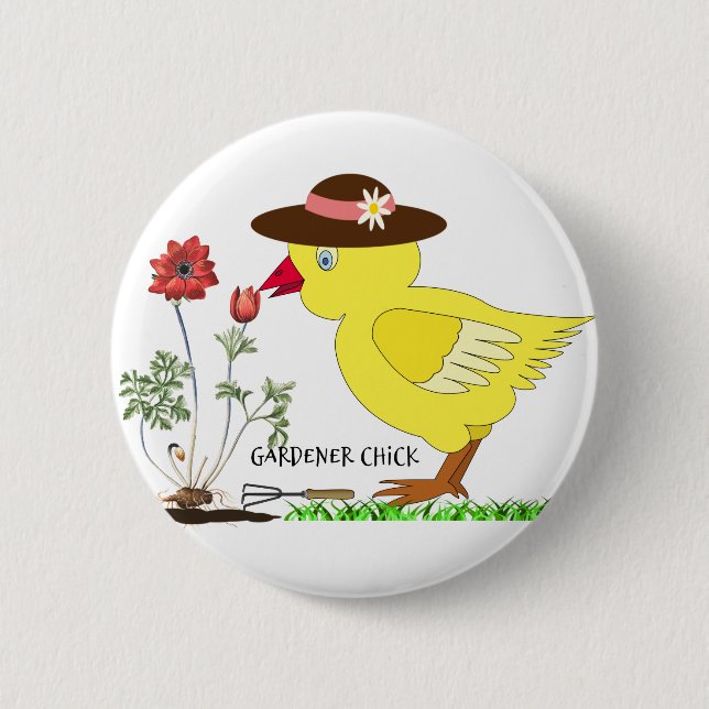 Chapa Redonda De 5 Cm Gardener Chick (Anverso)