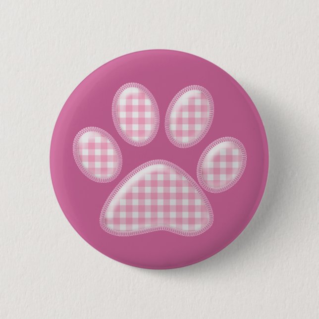 Chapa Redonda De 5 Cm garra gata gingham - rosa (Anverso)