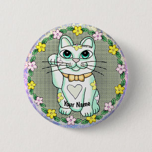 Chapa Redonda De 5 Cm Gatito afortunado blanco pin