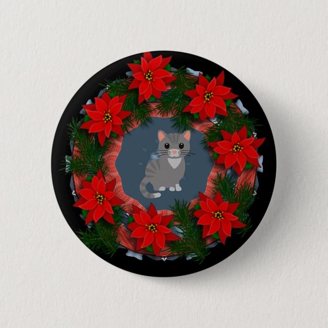 Chapa Redonda De 5 Cm Gatito del navidad (Anverso)
