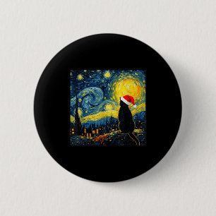 Chapa Redonda De 5 Cm Gatito negro sombrero de Santa estilo Van Gogh Noc