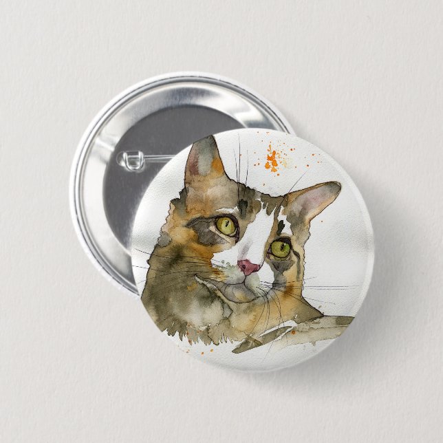 Chapa Redonda De 5 Cm Gato Acuarela (Anverso y reverso)