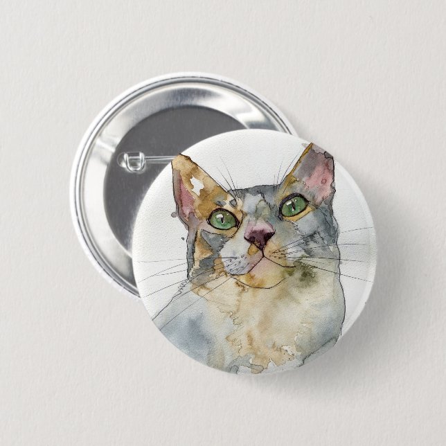 Chapa Redonda De 5 Cm Gato acuarela (Anverso y reverso)