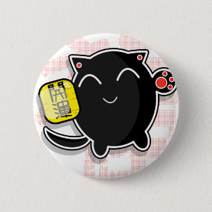 Chapa Redonda De 5 Cm gato afortunado japonés lindo - negro