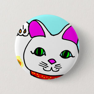 Chapa Redonda De 5 Cm Gato Afortunado Maneki Neko Gatito