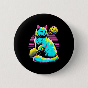 Chapa Redonda De 5 Cm Gato amante del pickleball retro - deporte de pale