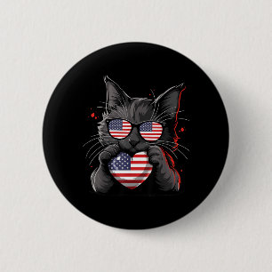 Chapa Redonda De 5 Cm Gato Americano Bandera Estados Unidos Rojo Blanco