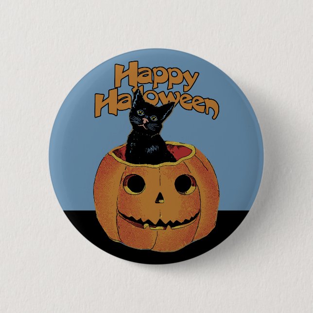 Chapa Redonda De 5 Cm Gato Antiguo en Jack'o'Lantern (Anverso)