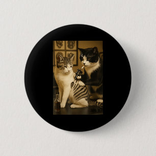 Chapa Redonda De 5 Cm Gato Antiguo Fumando Tatuaje Gato Tinta Artista Di