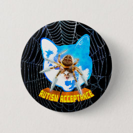 Chapa Redonda De 5 Cm Gato Araña Hoja Afilada de Aceptación del Autismo 
