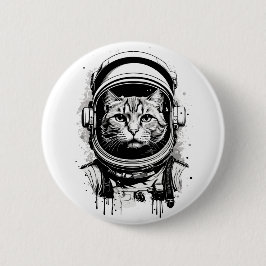 Chapa Redonda De 5 Cm Gato astronauta blanco y negro
