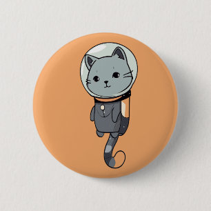 Chapa Redonda De 5 Cm Gato Astronauta Kawaii Adorable