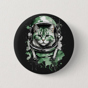 Chapa Redonda De 5 Cm Gato Astronauta Verde Splash