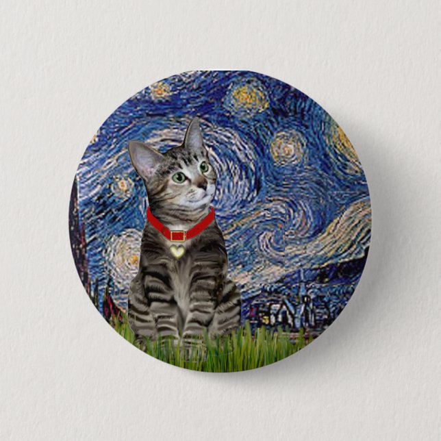 Chapa Redonda De 5 Cm GATO (Atigrado2) - Noche estrellada (Anverso)