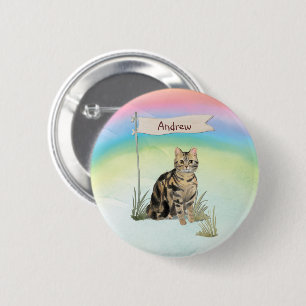 Chapa Redonda De 5 Cm Gato atigrado de nombre personalizado Mascota