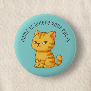 Chapa Redonda De 5 Cm Gato Atigrado Naranja Malhumorado Texto Personaliz