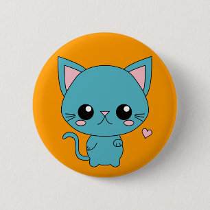 Chapa Redonda De 5 Cm Gato azul lindo de Kawaii