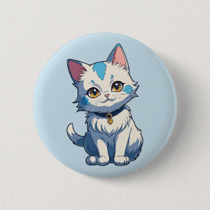 Chapa Redonda De 5 Cm Gato blanco con encanto felino