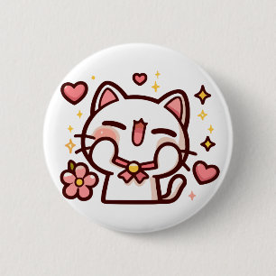 Chapa Redonda De 5 Cm Gato Blanco Kawaii Lindo
