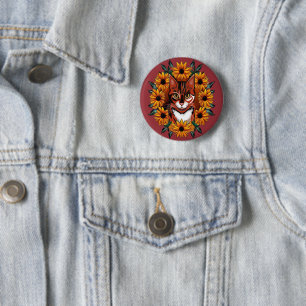 Chapa Redonda De 5 Cm Gato Calico con Black-eyed Susan Estado de Marylan
