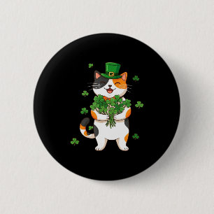 Chapa Redonda De 5 Cm gato calico día de San Patricio con sombrero de du