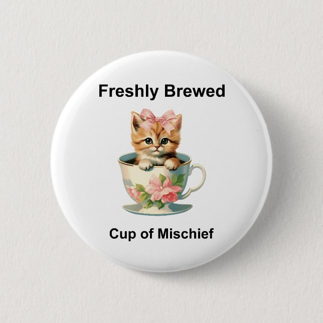 Chapa Redonda De 5 Cm Gato caprichoso (Anverso)