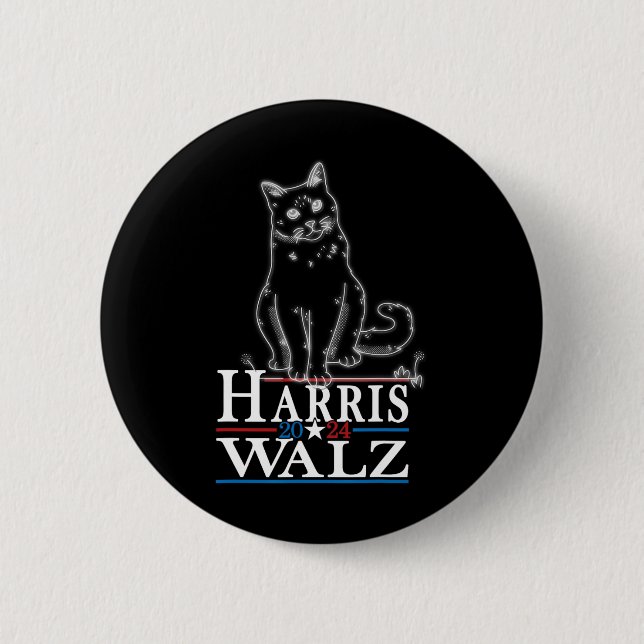 Chapa Redonda De 5 Cm Gato cómico de Waltz 2024 Kamala Harris Tim WA (Anverso)
