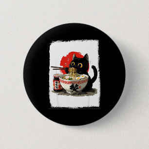 Chapa Redonda De 5 Cm Gato comiendo ramen divertido japonés kawaii gato