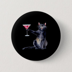 Chapa Redonda De 5 Cm Gato Con Martini Gl Tail