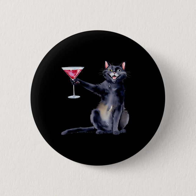 Chapa Redonda De 5 Cm Gato Con Martini Gl Tail (Anverso)