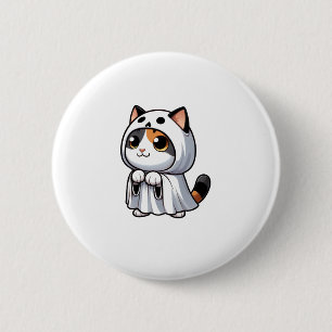 Chapa Redonda De 5 Cm Gato con traje fantasma para Halloween
